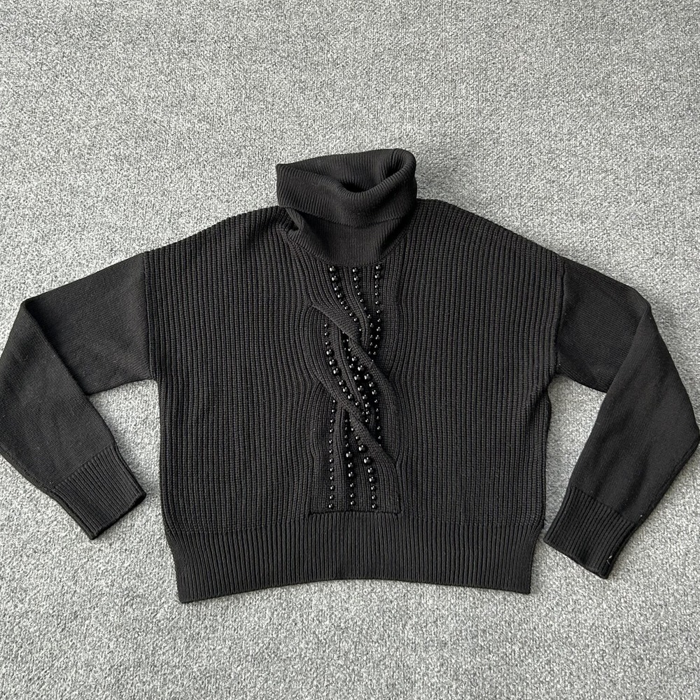 Liu Jo Sweater Womens Small Black Turtleneck Beaded Rib Knit‎ Wool Acrylic
